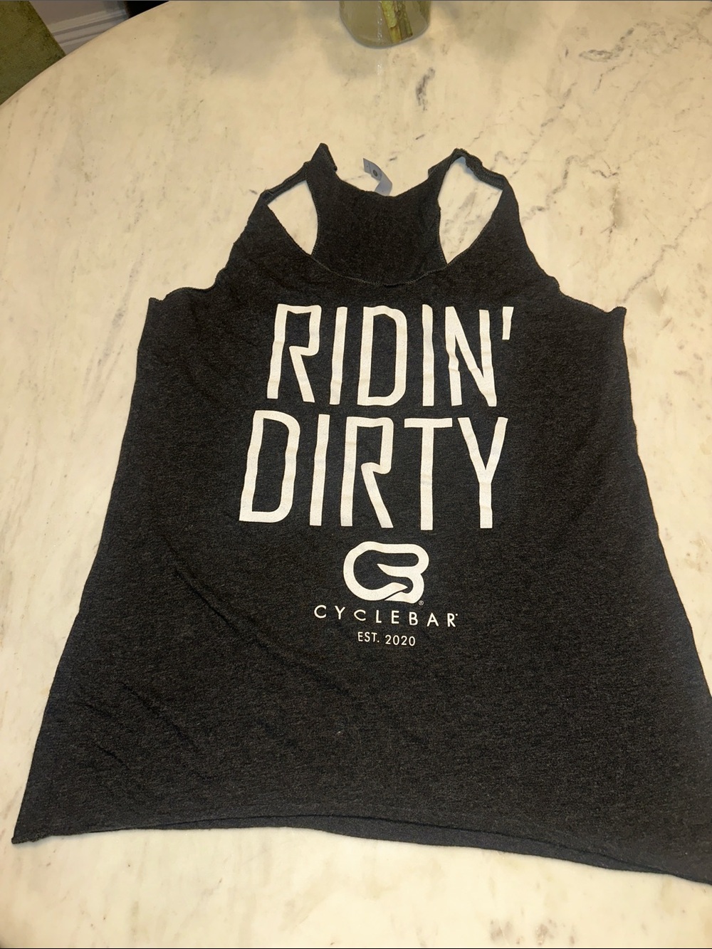 CycleBar Riding dirty Black Graphic Racerback top size Large